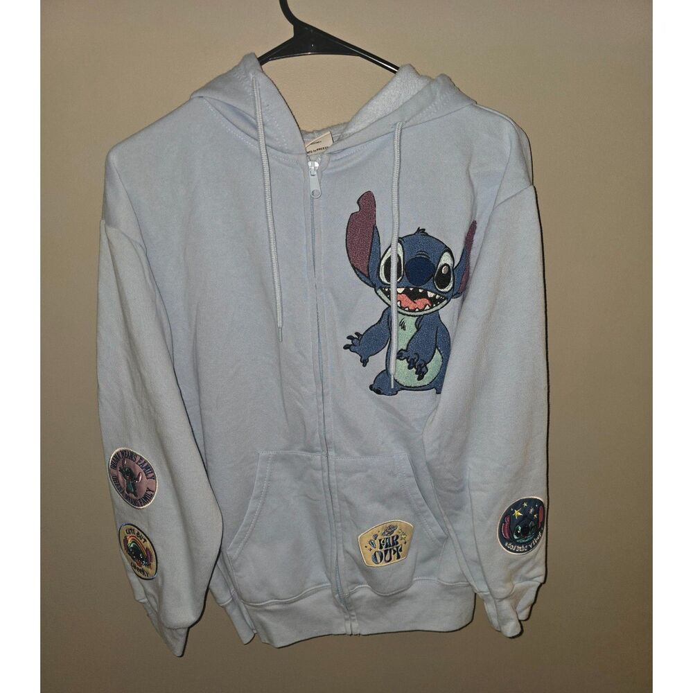 Disney Stitch by Freeze Women's Blue Full Zip Hoodie Embroidered Patch